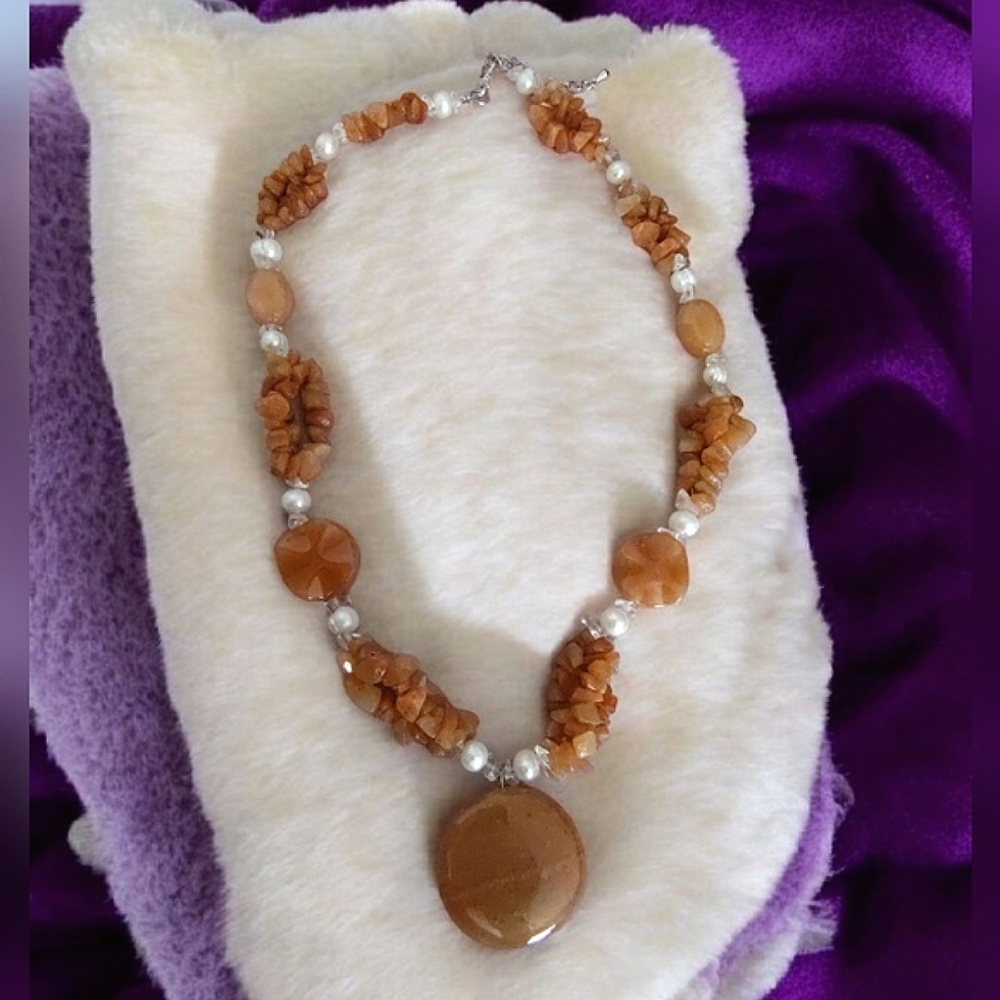 Statement Yellow Aventurine & Faux Pearl Beaded Necklace